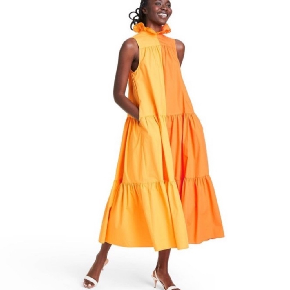 Christopher John Rogers for Target Orange & Yellow Color Block Maxi Dress